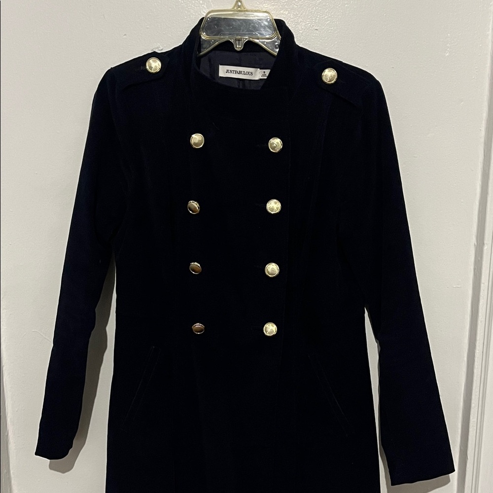 Justfab velvet Navy Coat with Gold Buttons